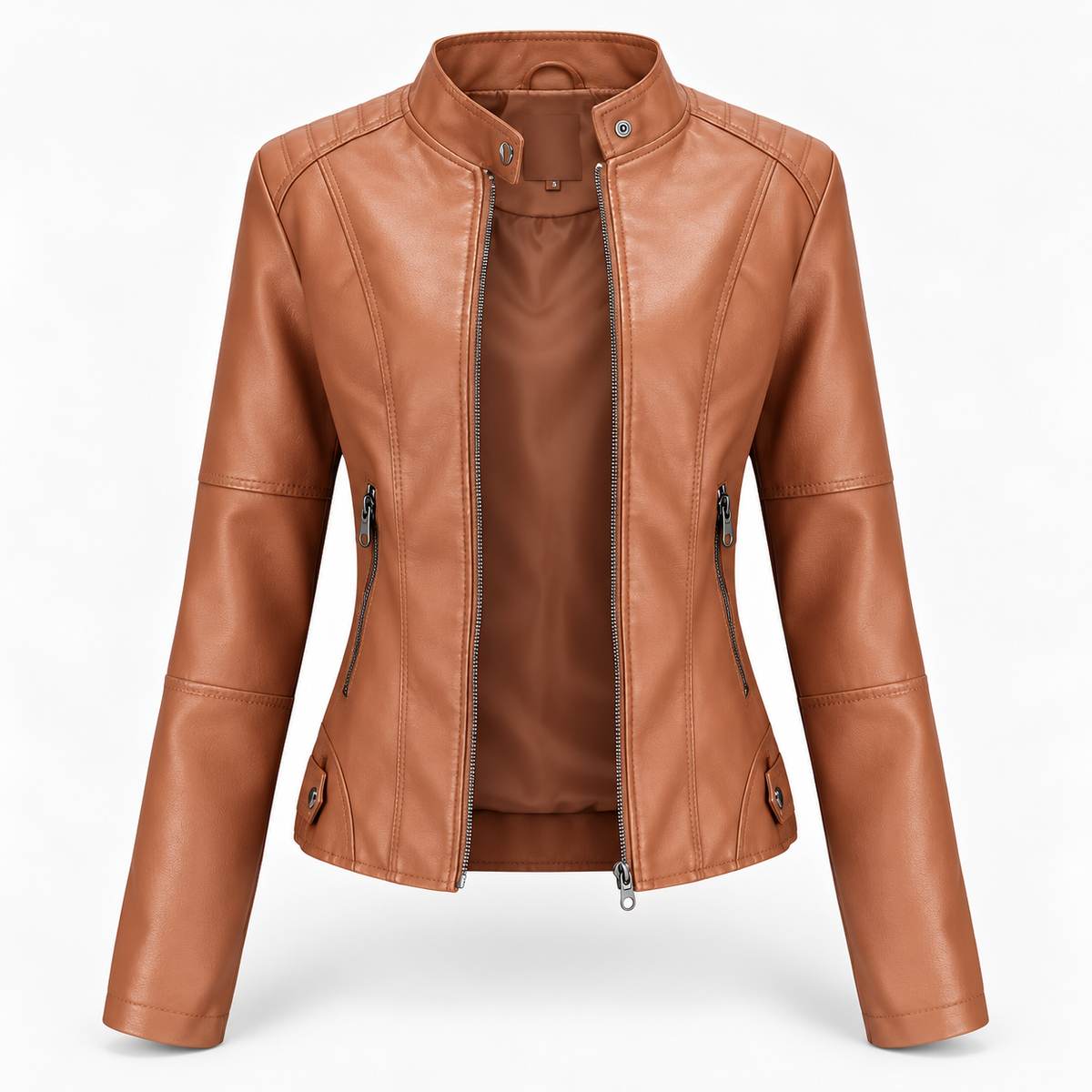 Damen Modische Lederjacke Mit Langen ärmeln