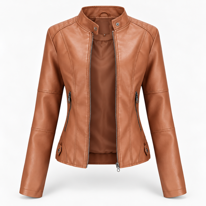 Damen Modische Lederjacke Mit Langen ärmeln