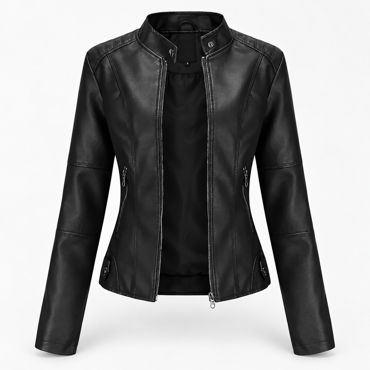 Damen Modische Lederjacke Mit Langen ärmeln
