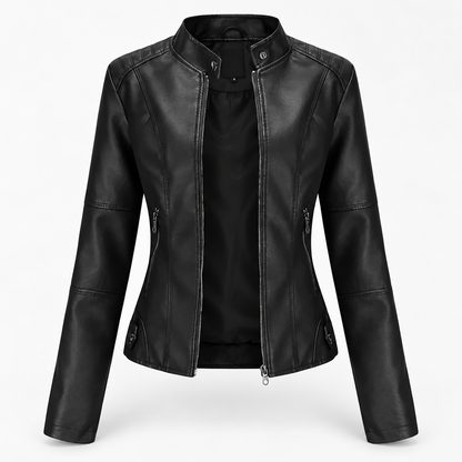 Damen Modische Lederjacke Mit Langen ärmeln