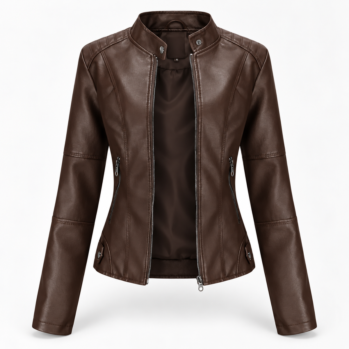 Damen Modische Lederjacke Mit Langen ärmeln