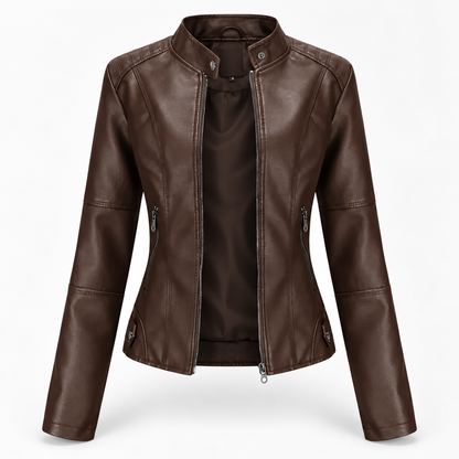 Damen Modische Lederjacke Mit Langen ärmeln