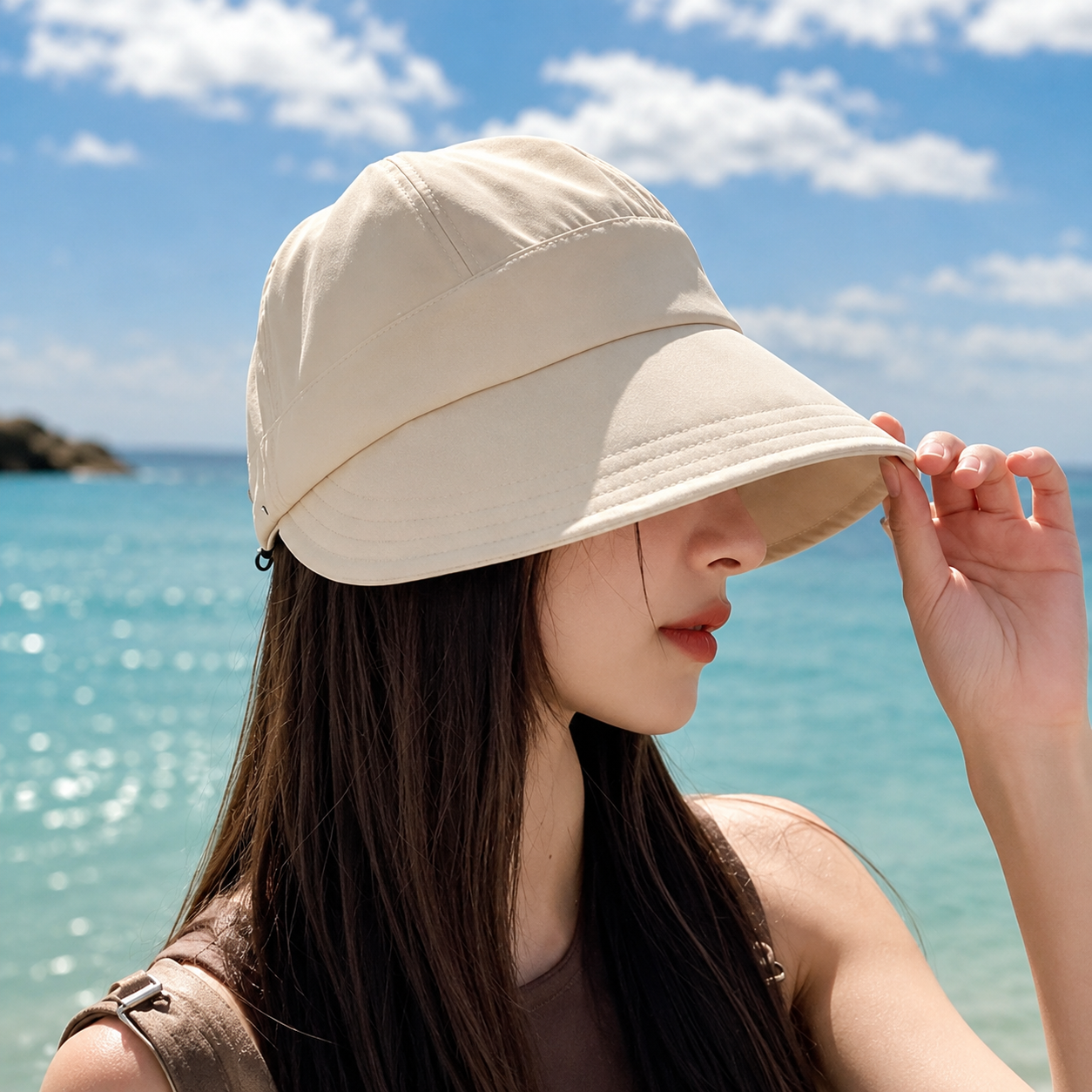Sombrero de sol para mujer plegable con protección UV y ala ancha