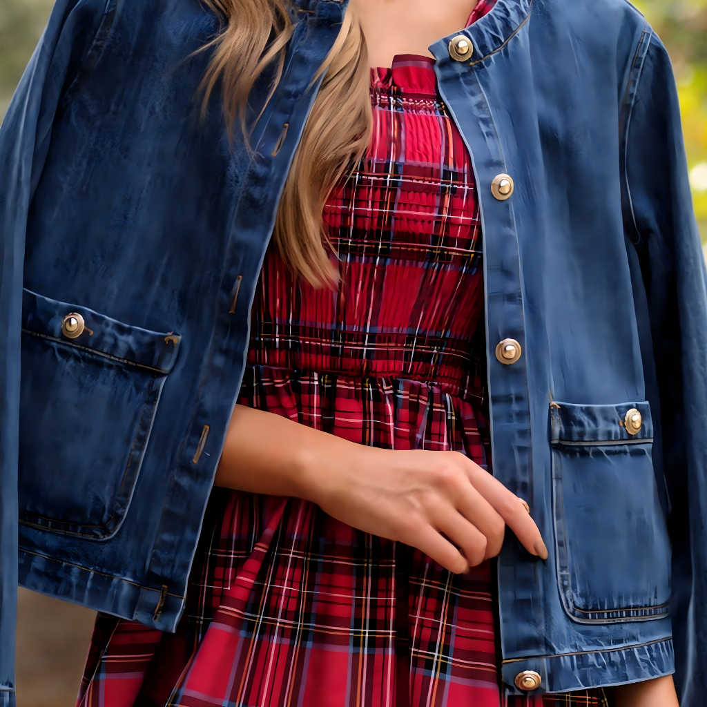 Damen Festliches Karokleid Elegantes Luftiges Midi