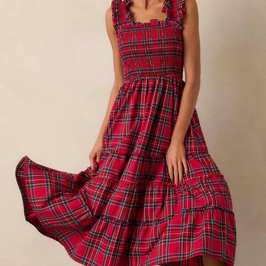 Damen Festliches Karokleid Elegantes Luftiges Midi