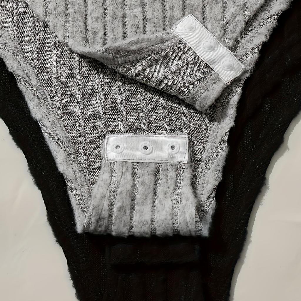 Damen gerippter Long Sleeve Jumpsuit Langarm Body Rollkragen