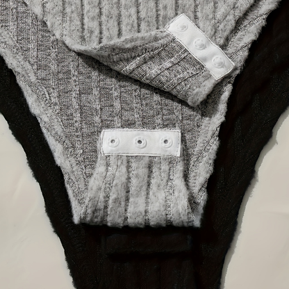 Damen gerippter Long Sleeve Jumpsuit Langarm Body Rollkragen