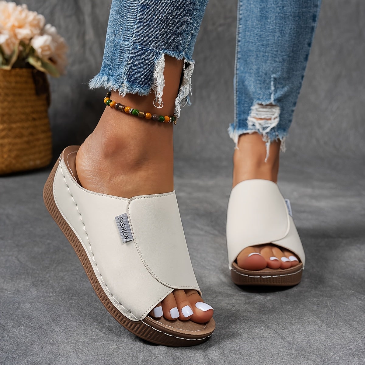 Sandali da donna con zeppa, slip-on, scarpe casual per tutti i giorni