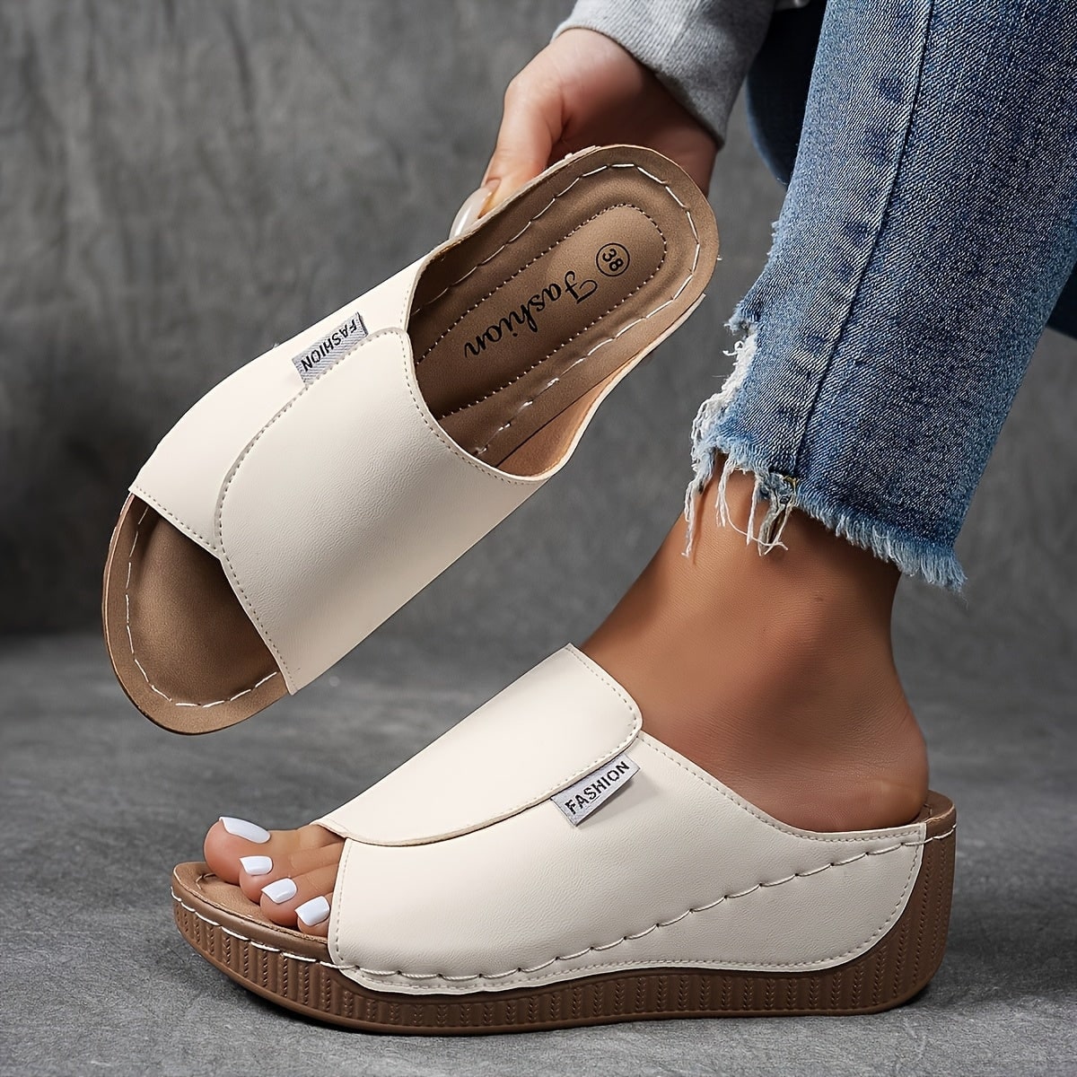 Sandali da donna con zeppa, slip-on, scarpe casual per tutti i giorni