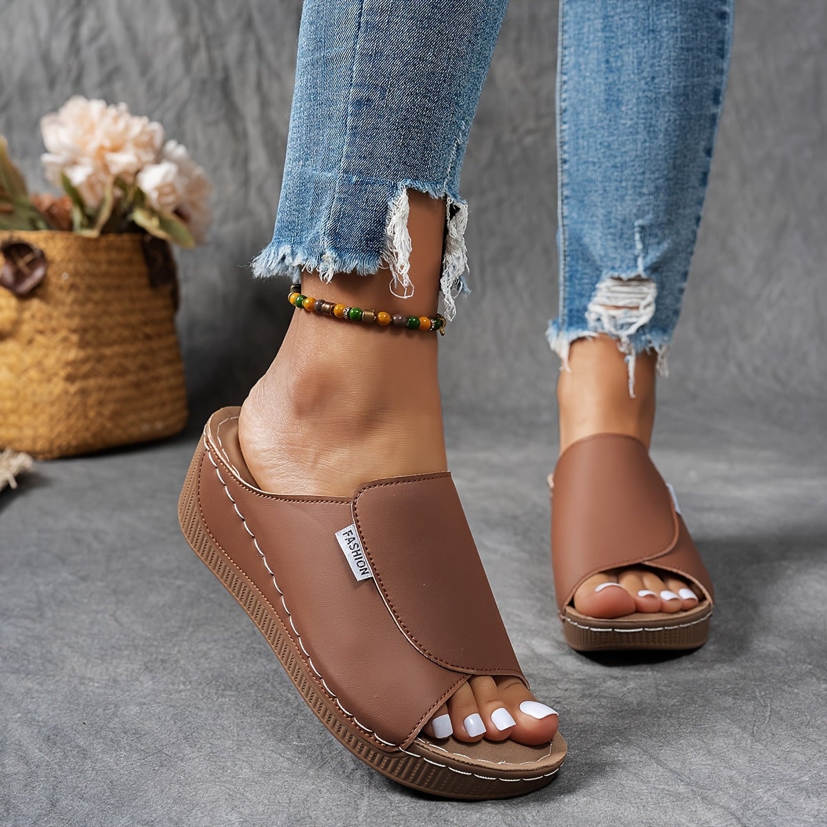 Sandali da donna con zeppa, slip-on, scarpe casual per tutti i giorni