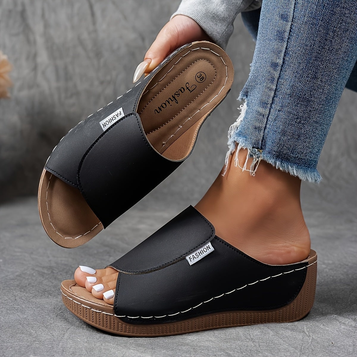 Sandali da donna con zeppa, slip-on, scarpe casual per tutti i giorni