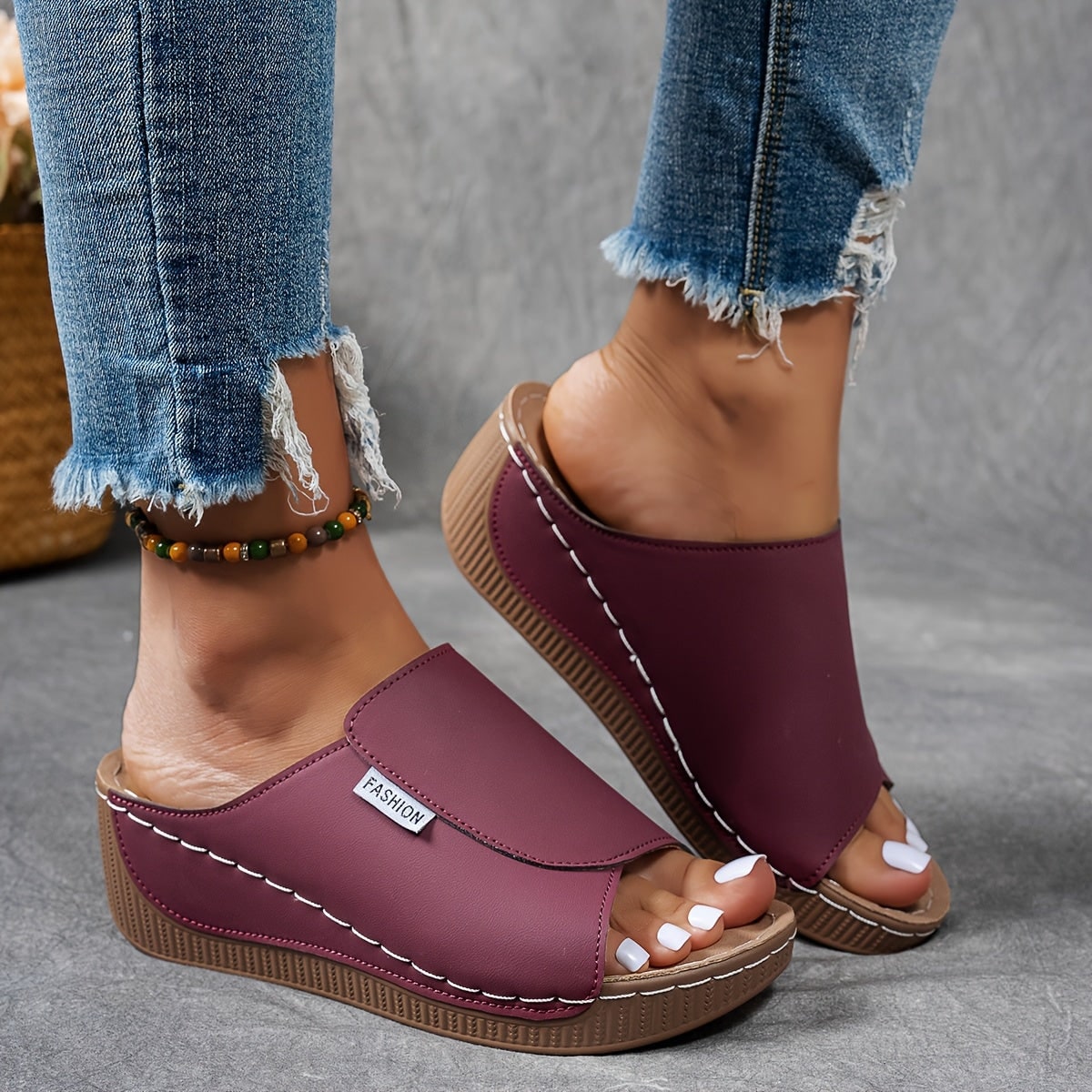 Sandali da donna con zeppa, slip-on, scarpe casual per tutti i giorni