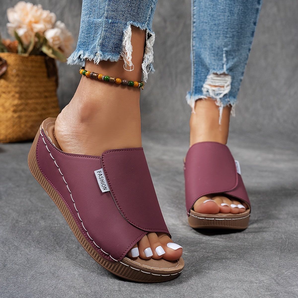 Sandali da donna con zeppa, slip-on, scarpe casual per tutti i giorni