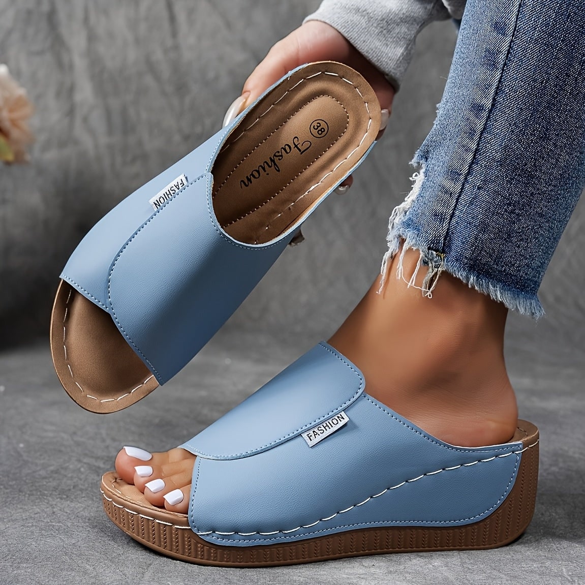 Sandali da donna con zeppa, slip-on, scarpe casual per tutti i giorni