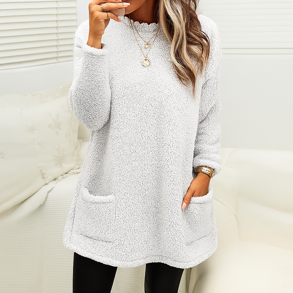 Damen Warm Oversize Pullover Lang Kuschelig Fleece