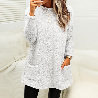 Damen Warm Oversize Pullover Lang Kuschelig Fleece
