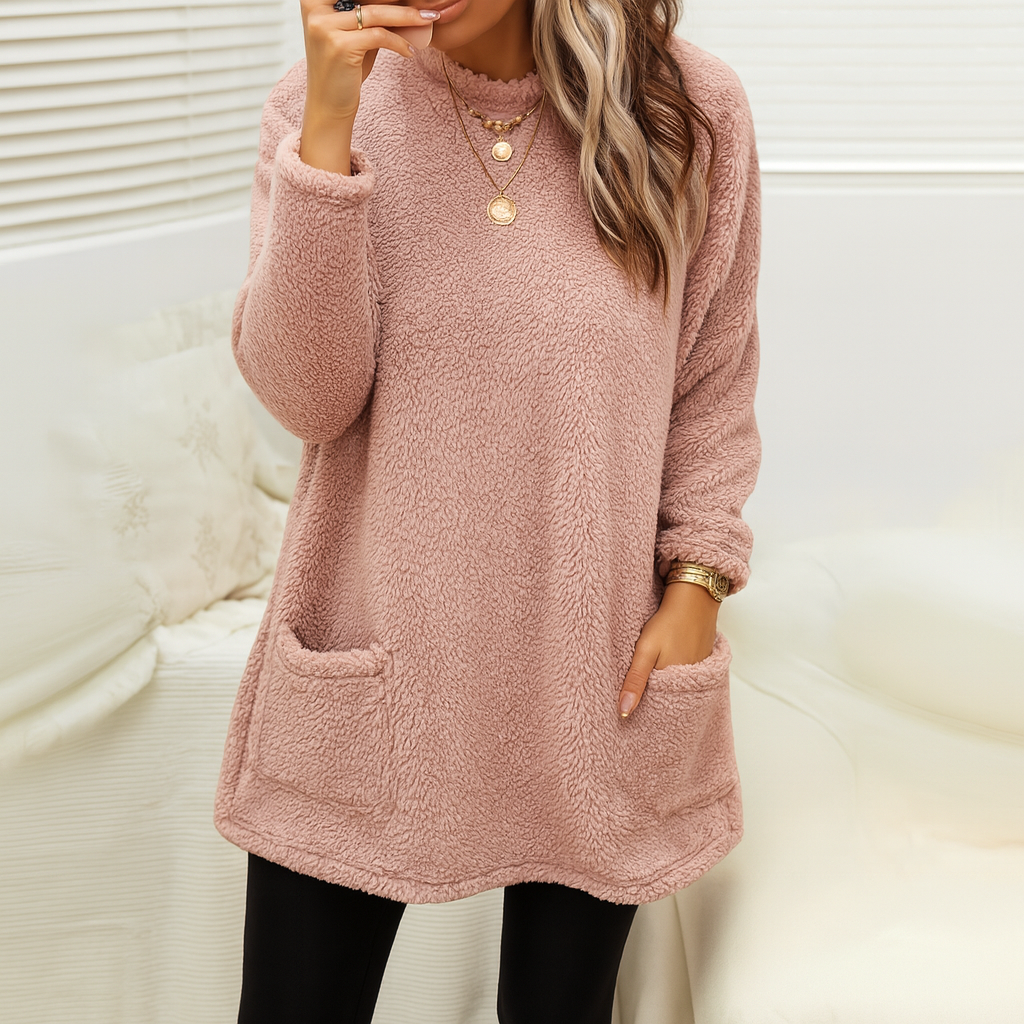 Damen Warm Oversize Pullover Lang Kuschelig Fleece