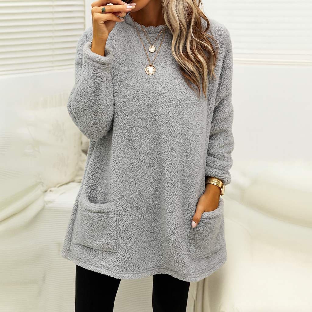 Damen Warm Oversize Pullover Lang Kuschelig Fleece