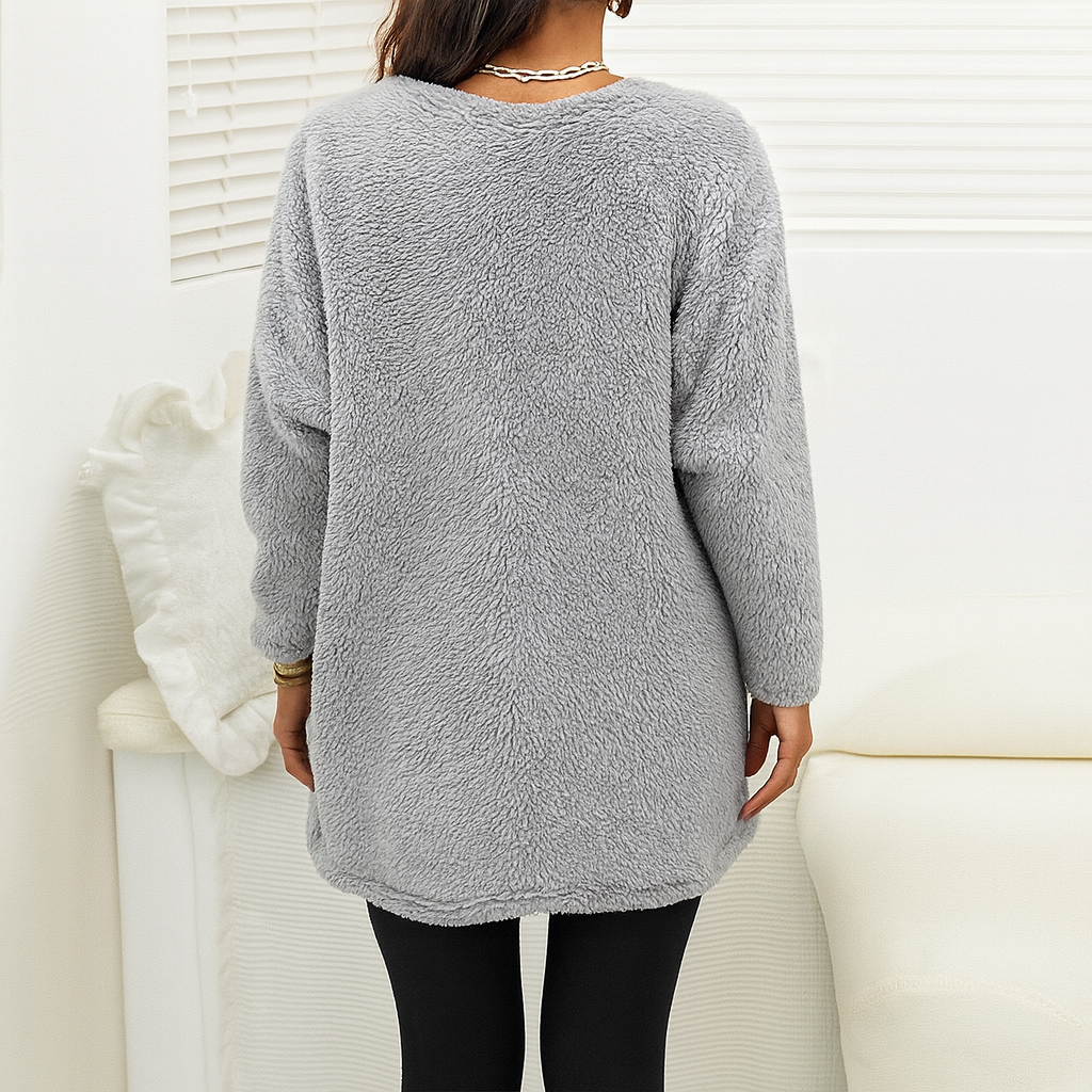 Damen Warm Oversize Pullover Lang Kuschelig Fleece