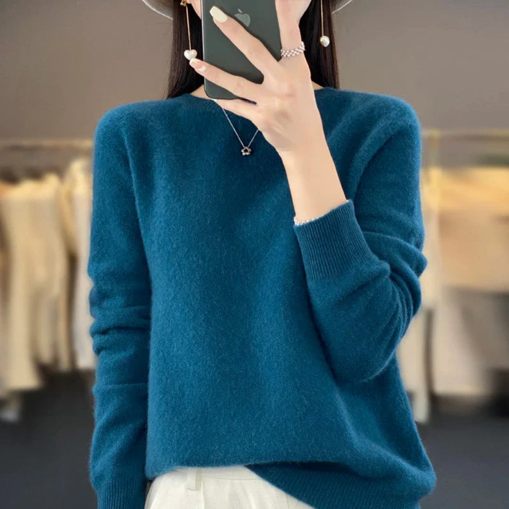 Damen Weicher Feinstrick Pullover Langarm Rundhals