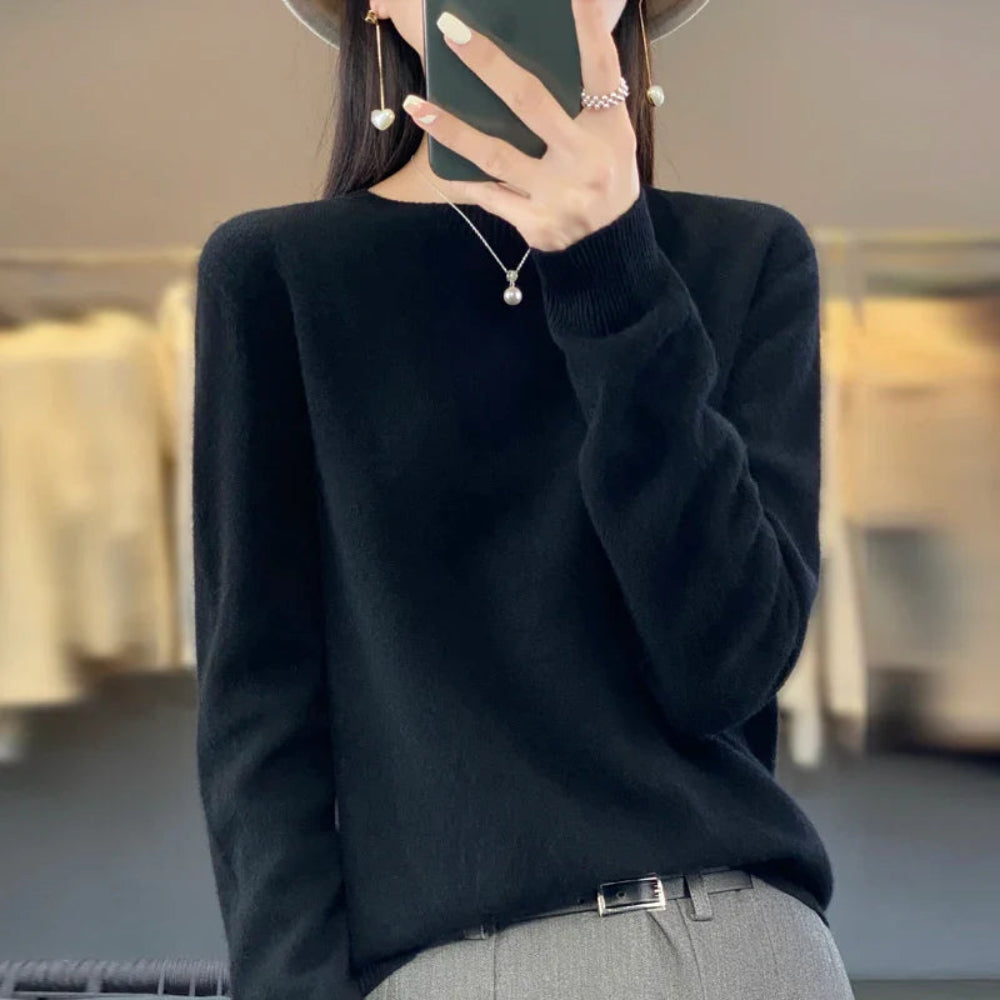 Damen Weicher Feinstrick Pullover Langarm Rundhals