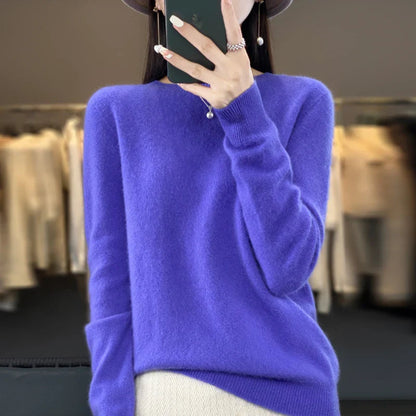 Damen Weicher Feinstrick Pullover Langarm Rundhals