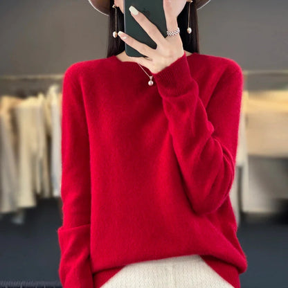 Damen Weicher Feinstrick Pullover Langarm Rundhals