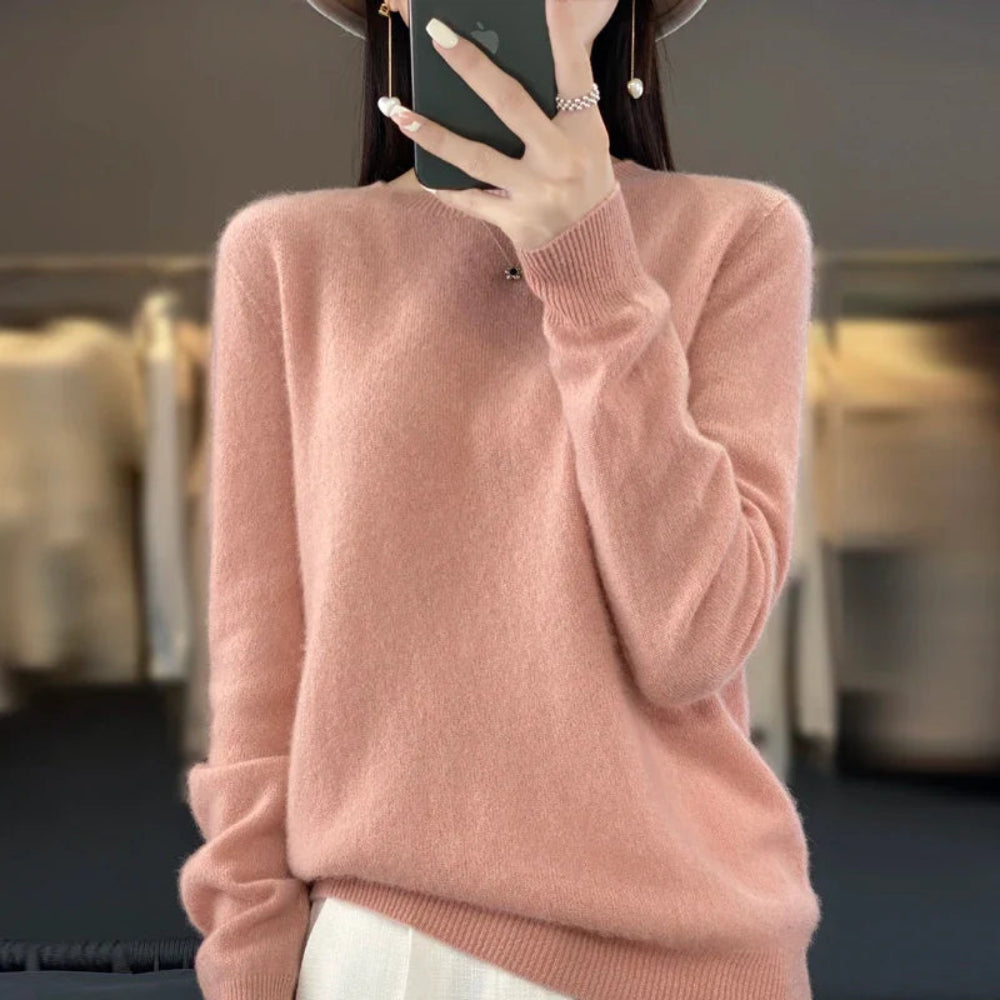 Damen Weicher Feinstrick Pullover Langarm Rundhals