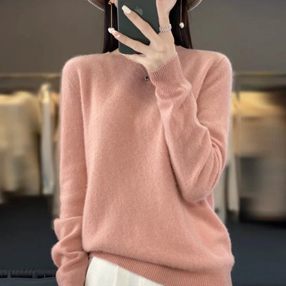 Damen Weicher Feinstrick Pullover Langarm Rundhals