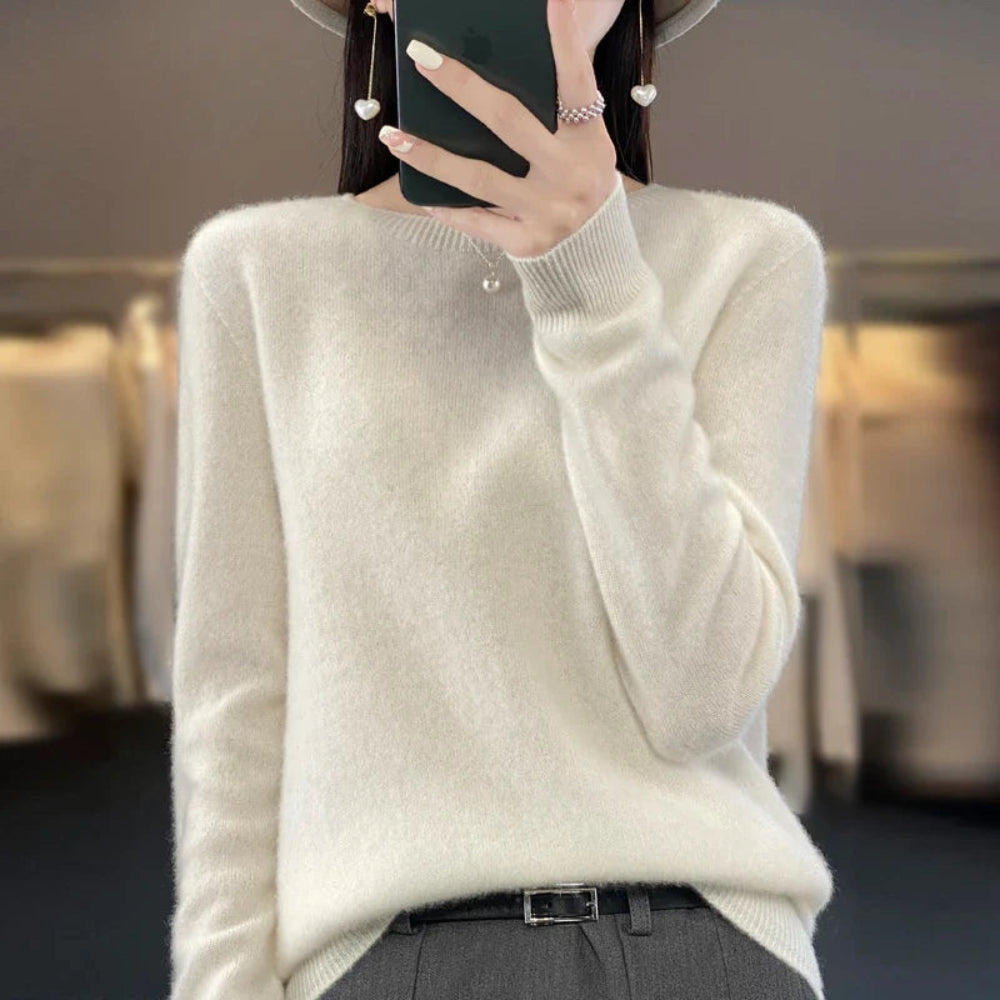 Damen Weicher Feinstrick Pullover Langarm Rundhals