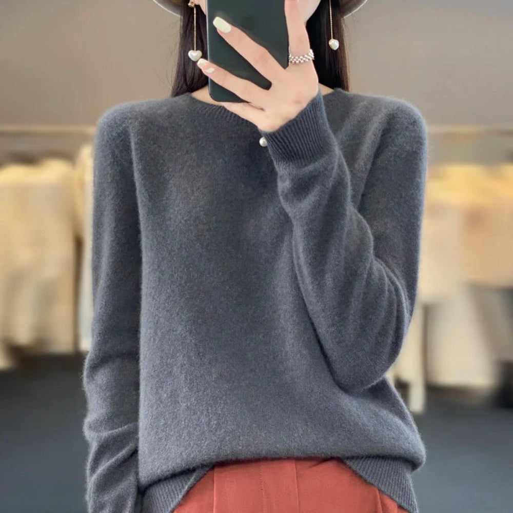 Damen Weicher Feinstrick Pullover Langarm Rundhals
