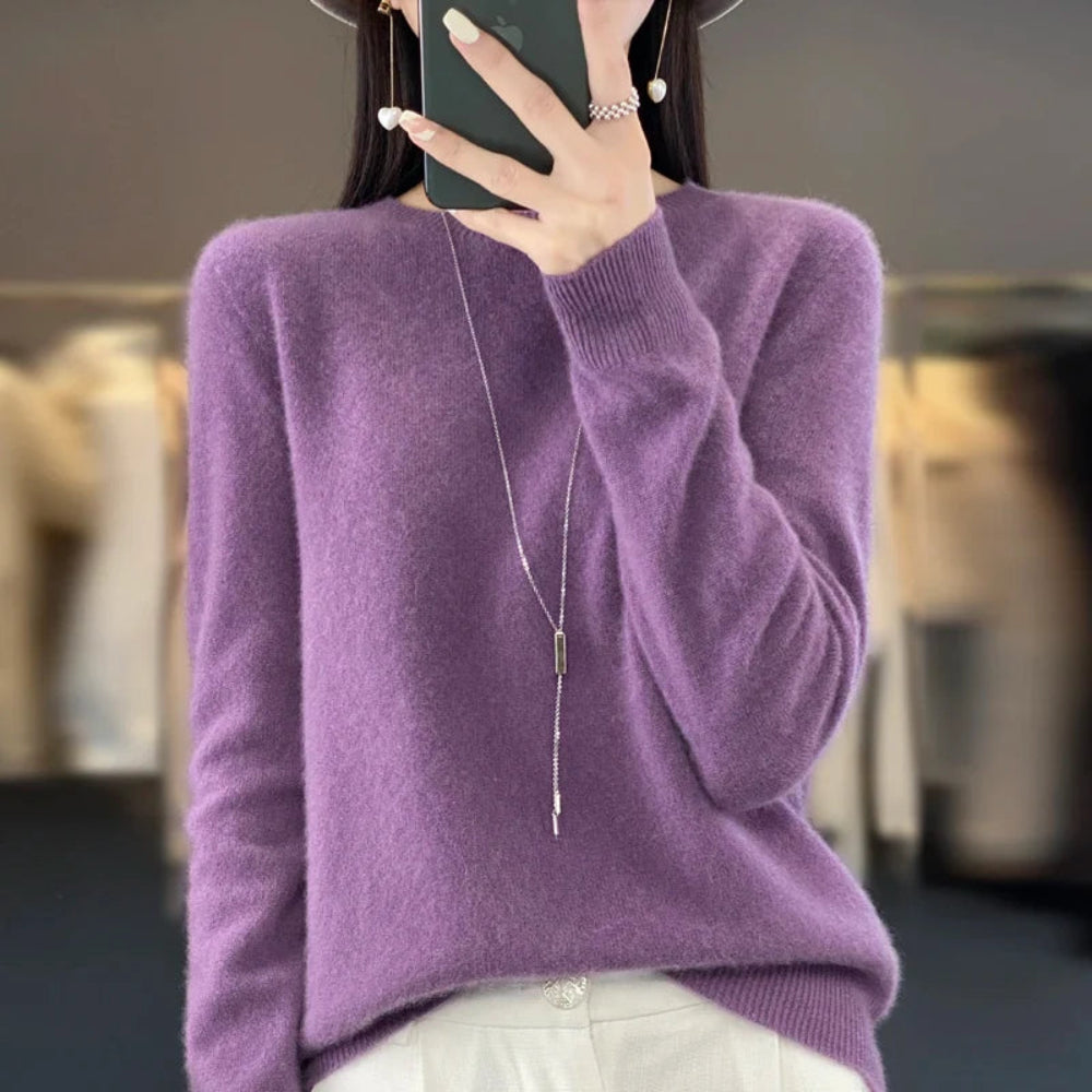 Damen Weicher Feinstrick Pullover Langarm Rundhals