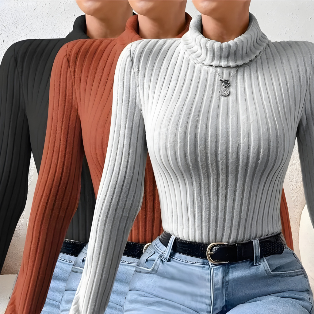 Damen Winter Rollkragen Pullover Warm Gerippt Figurbetont