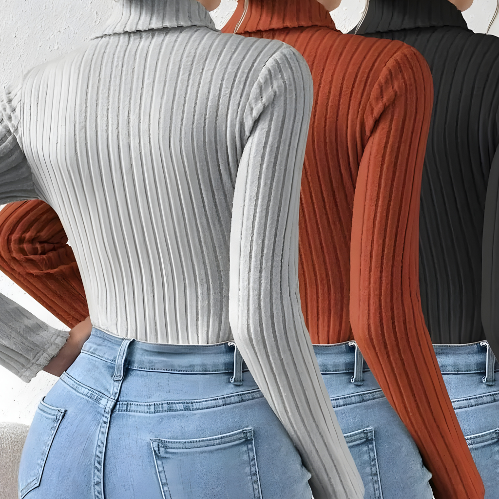 Damen Winter Rollkragen Pullover Warm Gerippt Figurbetont