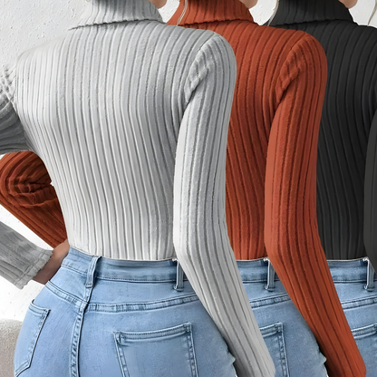 Damen Winter Rollkragen Pullover Warm Gerippt Figurbetont