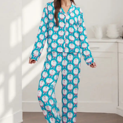 Damen Winter Weihnachts Loungewear Set Langarm Satin Pyjama