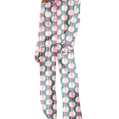 Damen Winter Weihnachts Loungewear Set Langarm Satin Pyjama