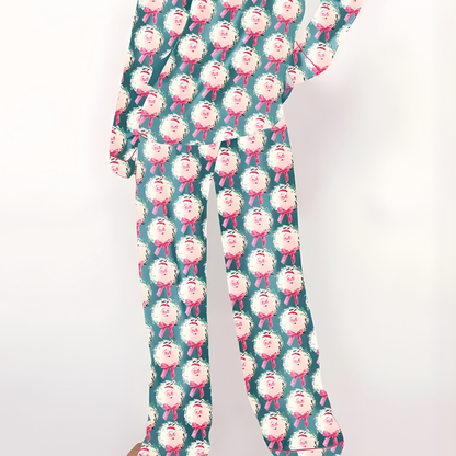 Damen Winter Weihnachts Loungewear Set Langarm Satin Pyjama