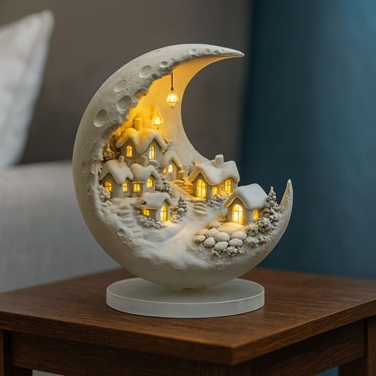 Moon Light Acrylic Winter Village Table Lamp