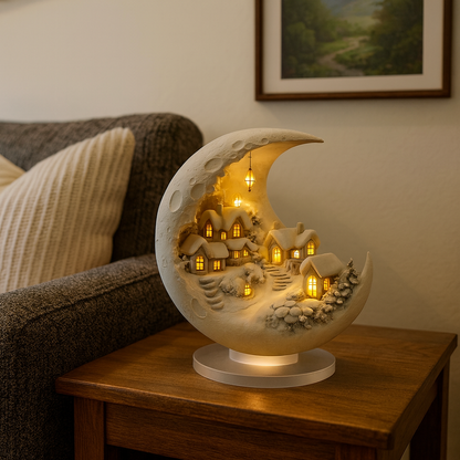 Moon Light Acrylic Winter Village Table Lamp