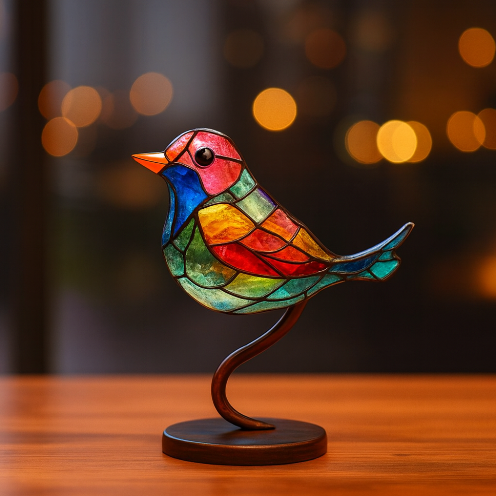 Decorative Figurine Glass Sculpture Bird Colorful Handmade Home Decor