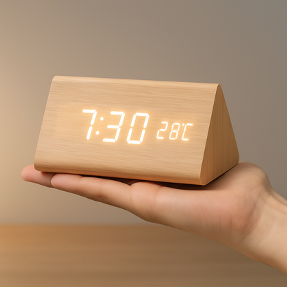 Digitale LED Uhr Holz Modern Wecker