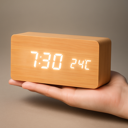 Digitale LED Uhr Holz Modern Wecker