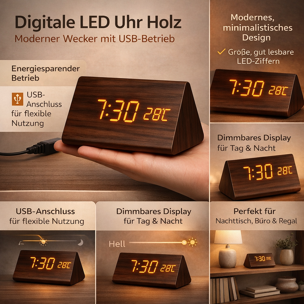 Digital Alarm Clock LED Wooden Table Clock