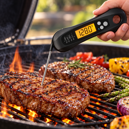 Digitaler Fleischthermometer Klappsonde Grill Timer Knopf