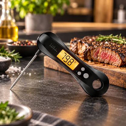 Digitaler Fleischthermometer Klappsonde Grill Timer Knopf