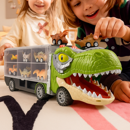 Dinosaur toy truck transporter set cars helicopter gift