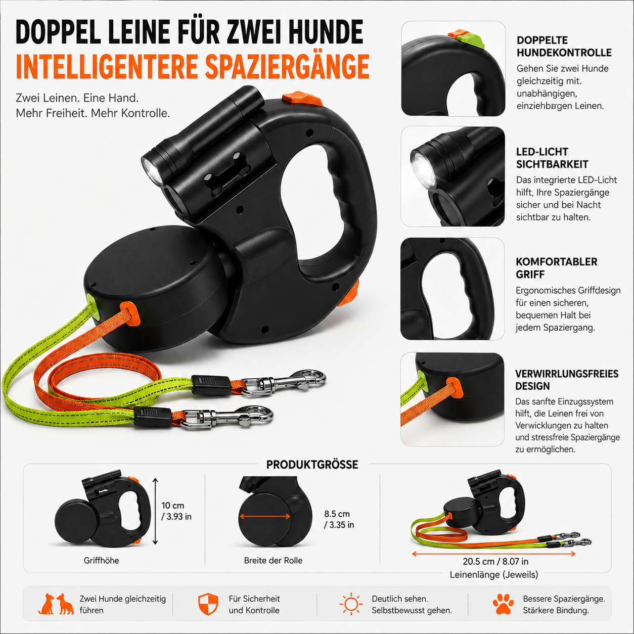 Doppel Leine Für Zwei Hunde LED Nächtliche Spaziergänge