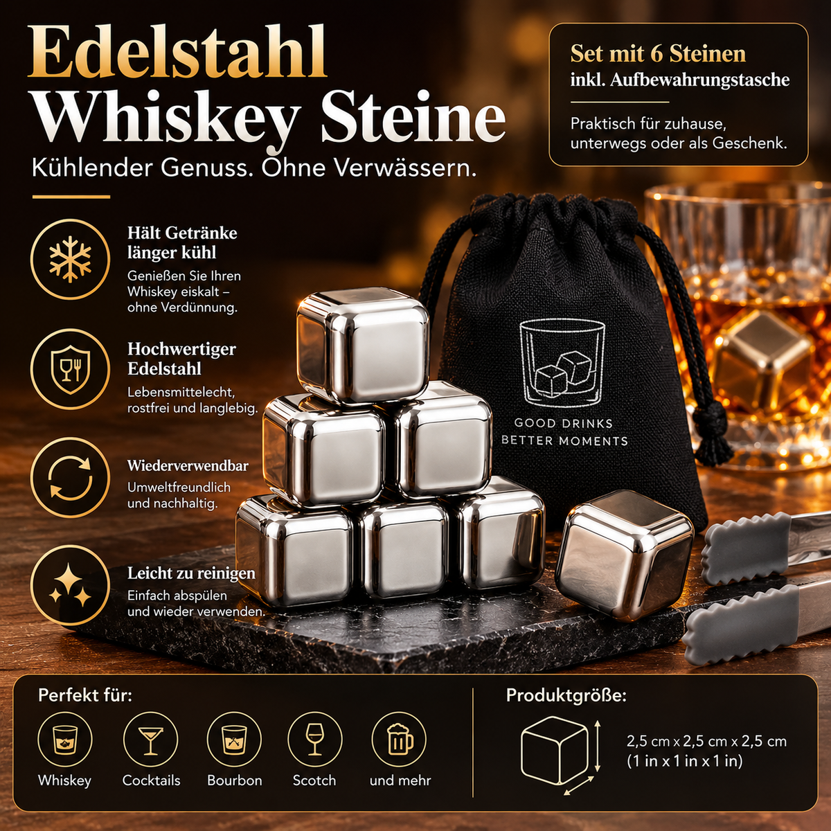 Edelstahl Whiskey Steine Kühlende Aufbewahrungstasche