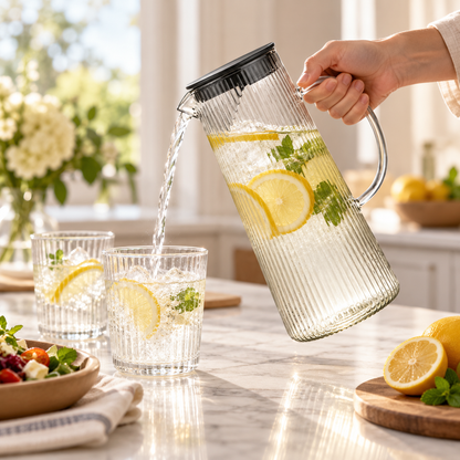 Eleganter Glaskrug Für Wasser Deckel Und Griff Wasserkrug